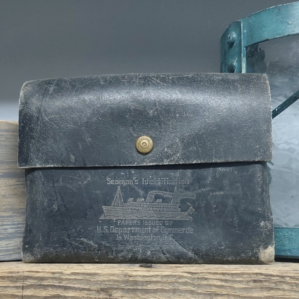 Vintage WWII Black Leather Seaman's Identification Wallet